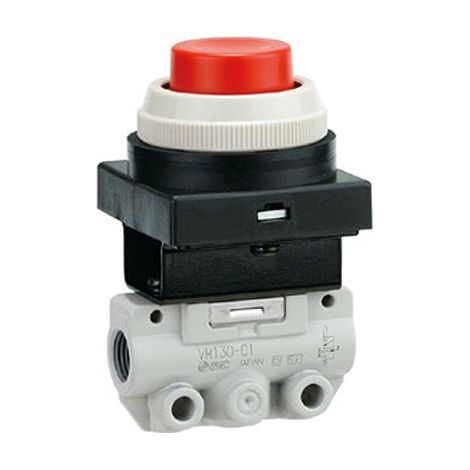 Vannes mécanique SMC VM100 Bouton-poussoir (tête bombée) 2 Port Mechanical Valve, G 1/8, 1/8pouces ( Prix pour 1 )