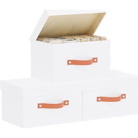 3 Pièces Boite de Rangement avec Couvercle, 33x23x20cm, Blanc (1/5)
