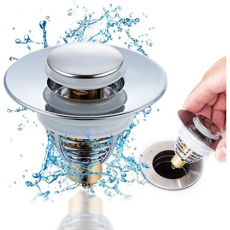 34-38mm Bouchon lavabo INOX, bonde de lavabo Anti-Odeur Universel Pop up avec 2 Silicone Joints, Flitre de Vidange avec Tamis Anti-colmatage, pour Vasque à Poser Bouchon Baignoire (1/5)