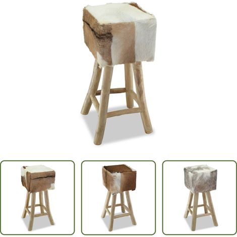 Cuir de chèvre - Tabouret de bar cuir de chèvre et bois de teck solide (1/5)