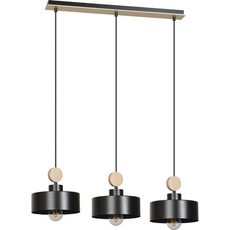 Suspension Emibig Tuniso 3xE27 noire bois 76cm réglable (1/5)