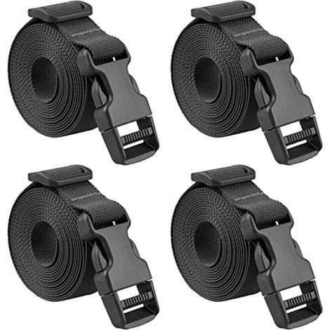 4 pièces Sangle à Boucle Rapide 2.5188cm Sangle Valise Petite Sangle à Cliquet Plastique pour Arrimage Bagage Fixation (Noir - 25 mm, 188cm) (1/4)