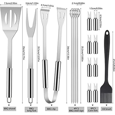 Grillbesteck-Set, 16-teiliges Edelstahl-Set mit Aufbewahrungsbox, Schaufel, Gabel, Zange, Spießen und Bürste, geeignet für Grillabende im Freien, Camping oder im Garten.