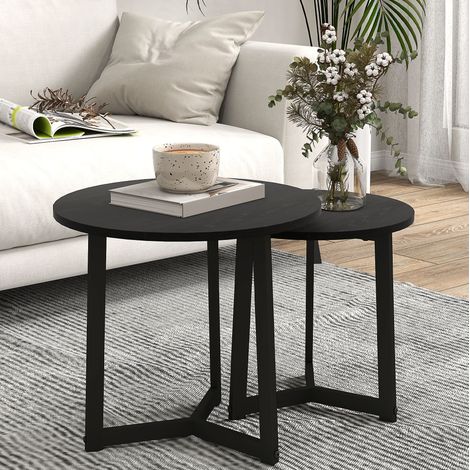 Table basse gigogne ronde 48x48x45 cm en acier noir, gain de place pour salon FLORAGRACE (1/5)