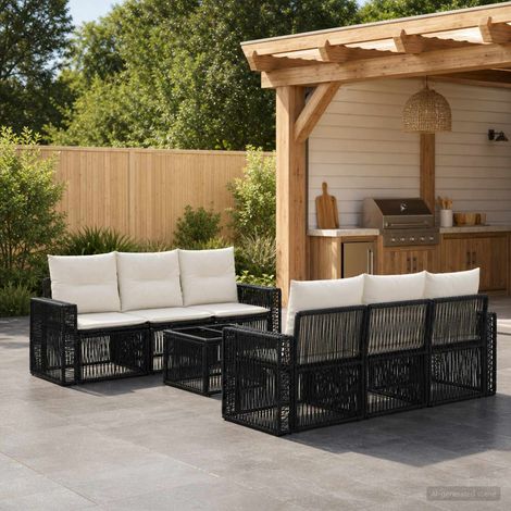 vidaXL Set Divano da Giardino 7 pz Nero polyrattan (1/5)