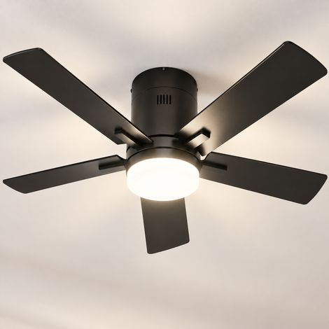 Ventilateur de plafond LED 42 pouces noir, 5 pales, moteur DC silencieux réversible, 6 vitesses, lumière dimmable 3000K-6500K, minuterie 1/4/8 h, télécommande (1/5)
