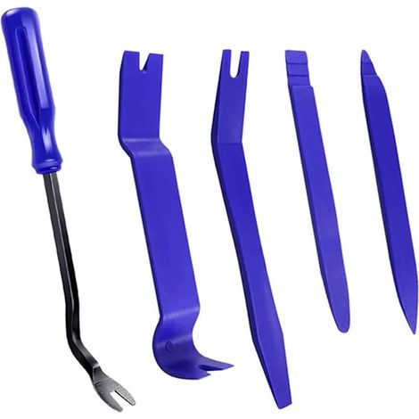 Un kit d'outils de démontage automobile en 5 pièces, comprenant un levier pour voiture et un levier en plastique. (1/5)
