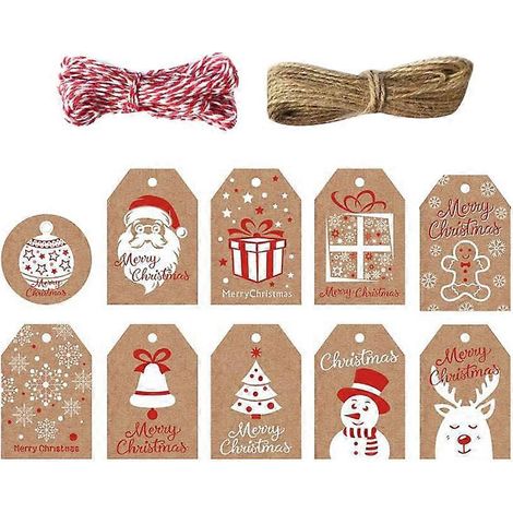 lot d'étiquettes cadeaux vintage de Noël en papier kraft brun à suspendre, à faire soi-même.-7.5X5.5cm (1/2)