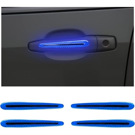 4PCS Autocollants Réfléchissants Protection de Poignée de Porte de Voiture, Bandes Anti-Rayures 3D pour Poignées de Porte de Voiture, Autocollants D'avertissement pour Poignée(Bleu) (1/4)
