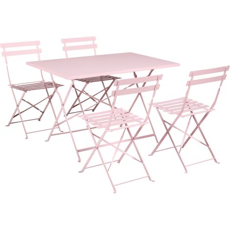 Garden Dining Set 4 Seater FIORI Folding Metal Pastel Pink (1/5)