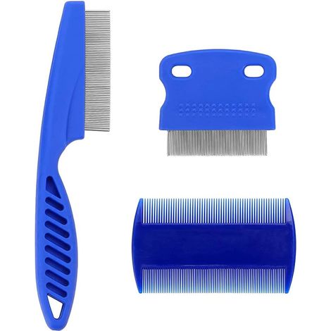 Juego de 3 peines de acero inoxidable, de dientes finos y mango ergonómico, para gatos y perros. (1/5)