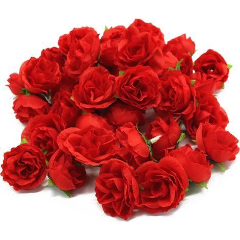 50 wiederverwendbare rote künstliche Seidenrosenköpfe, dekorativ für Hochzeiten und Partys. (1/5)