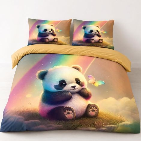 Parure de lit avec Motif Panda Adorable, Housse de Couette 140x200 cm, 1 taies d'oreiller 65x65 cm, Microfibre (1/5)