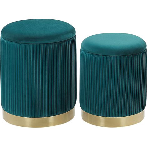 Set of 2 Storage Pouffes MIRAMAR Velvet Teal (1/5)