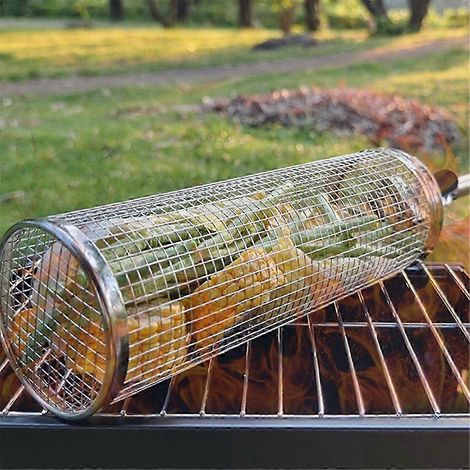 Paniers à griller à roulettes pour barbecue en extérieur - Panier rond avec verrou (1/5)