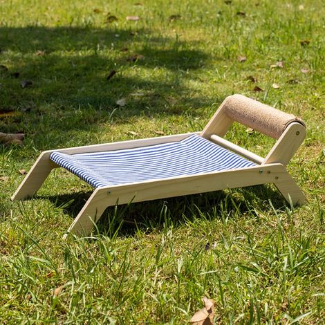 1 Chaise de plage pour chat, hamac surélevé en bois, grattoir en sisal, pieds antidérapants, intérieur (1/5)
