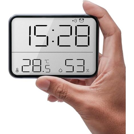 Intelligentes digitales Radiowecker – Magnetische Befestigung, Temperatur- und Feuchtigkeitsanzeige, hochauflösendes Display, batteriebetrieben – Schwarz (1/5)
