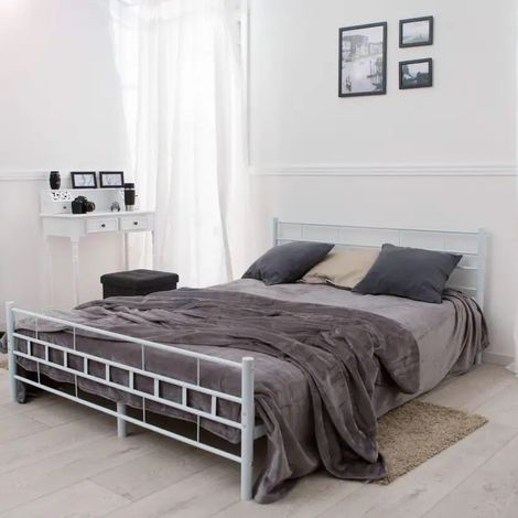 Lit métallique Moderne Blanc avec sommier 200 X 140 cm (1/4)