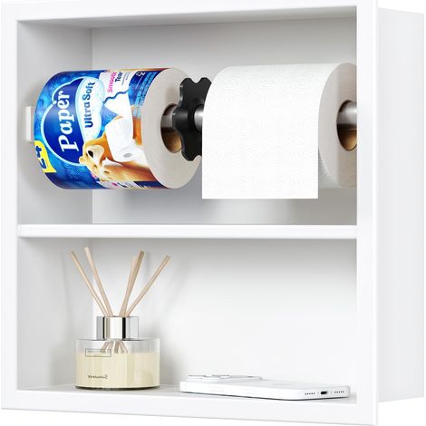 2 en 1 Porte-papier WC Encastré avec Tablette, Blanc