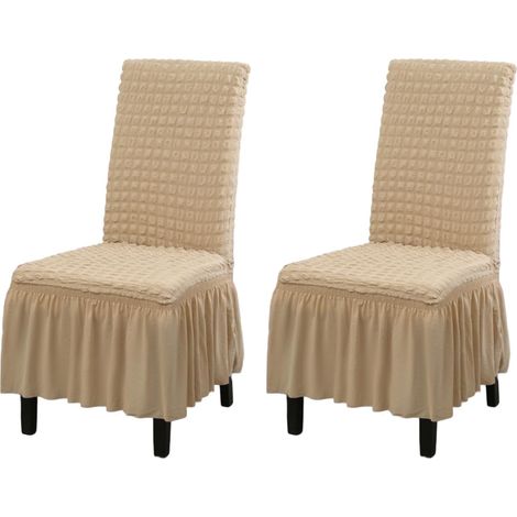 Stretch-Stuhlhussen für Restaurants, waschbar, 2-teiliges Set, abnehmbare Stuhlhussen, Küchenstuhlhussen mit Volants (beige, 2er-Pack)