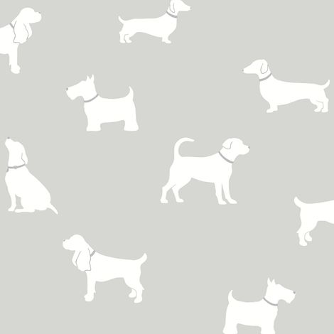 Grey White Dogs Silhouette Wallpaper Mica Effect Animal Feature Wall Paper (1/4)