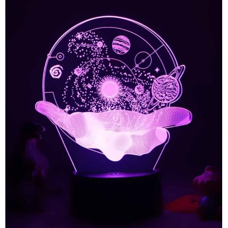 Lot 3D créatif acrylique LED lampe de bureau colorée fissure : 16 couleurs télécommande Grand main univers(4081) (1/5)