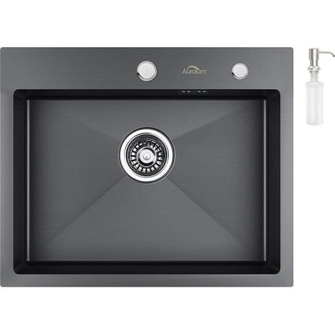 Lavello da Cucina 55 x 45 cm in Acciaio Inox, Auralum Lavandino Incasso Vasca Singola con dispenser di sapone, Sifone e Set di Drenaggio (1/5)