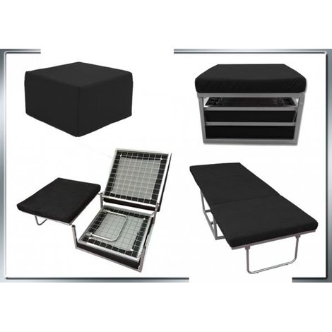 Pouf letto a scomparsa, letto richiubibile in microfibra nero Sicorage Appy