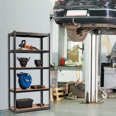 Etagère de Rangement Métallique à 5 Niveaux pour Charges Lourdes et Grande Capacité Tablettes en MDF 75x30x150cm Noir (1/3)
