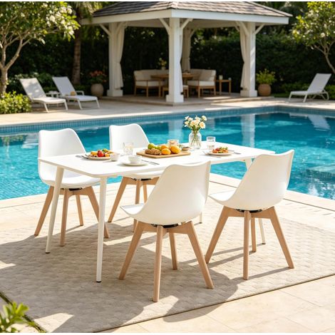 Chaises de salle à manger pivotantes, lot de 4, simili cuir blanc, bois OKMYHOME (1/5)