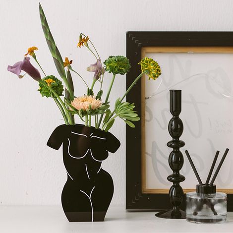 Vase d'art créatif moderne transfrontalier orné d'une figure humaine, vase à fleurs en acrylique, décoration florale pour femmes. (1/5)