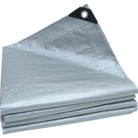 Bâche de Protection Bâche Imperméable étanche 4x4m Gris 160g/m² Polyéthylène Bâches UV Résistant avec œillets (1/3)
