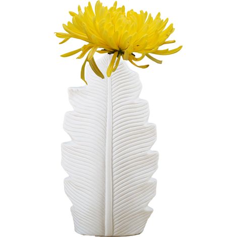Vase en Céramique Modèle Leaf - 1 Pièce Déco Minimaliste Scandinave pour Fleurs Séchées, Blanc Pur Sans Glaçure (1/5)