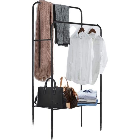 Porte-vêtements, Support roulant, Étagère de rangement, noir (1/2)