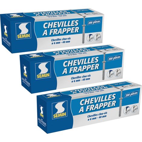 Semin – Cheville à frapper nylon 6 x 40 mm – Lot de 600 – Pour béton armé – Collerette plate de sécurité – Charge maximale élevée