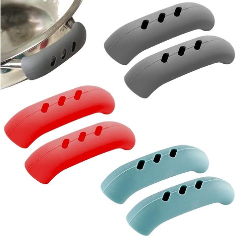 3 paires de poignées de casserole en silicone - Résistantes à la chaleur - Protection contre la chaleur - Pour poêles à frire, poêles en fer