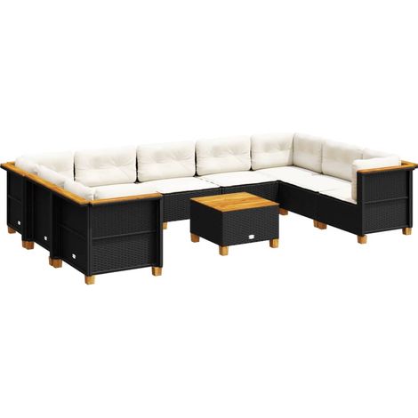 vidaXL Set Divani da Giardino 10pz con Cuscini in Polyrattan Nero (1/5)