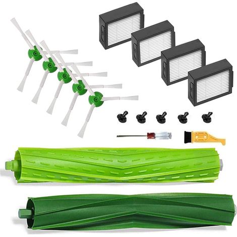 Ricambi e accessori per aspirapolvere iRobot Roomba i7 i7+ i3 i3+ i4 i6 i6+ i8 i8+/Plus E5 E6 E7 serie I, E e J, 1 set di spazzole in gomma multisuperficie, 4 filtri HEPA e 5 spazzole laterali (1/5)