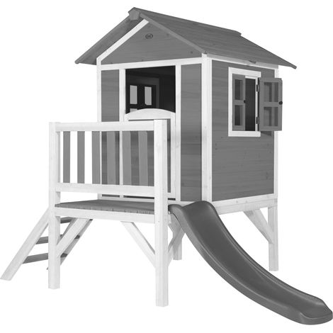 AXI – Cabane de jardin pour enfant en bois de Hemlock – Toboggan 118 cm – Hauteur de plate-forme 58 cm – Fenêtres plexiglass ouvrantes