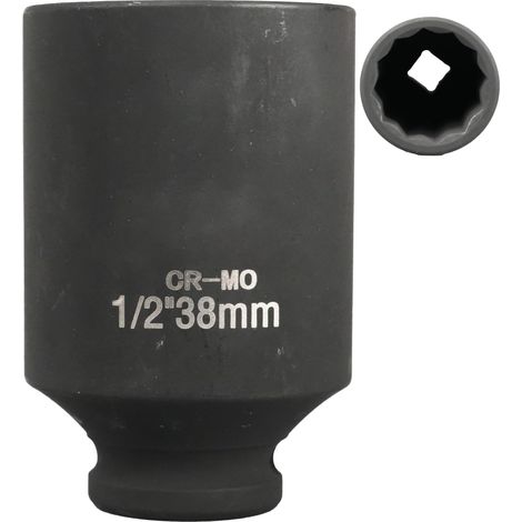 douille 38mm 1/2" 12 pans, douille a choc 1/2 38mm Acier Chrome-Molybdène CR-MO(Black) (1/5)