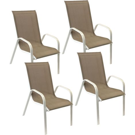 Set di 4 sedie MARBELLA in textilene tortora - alluminio bianco