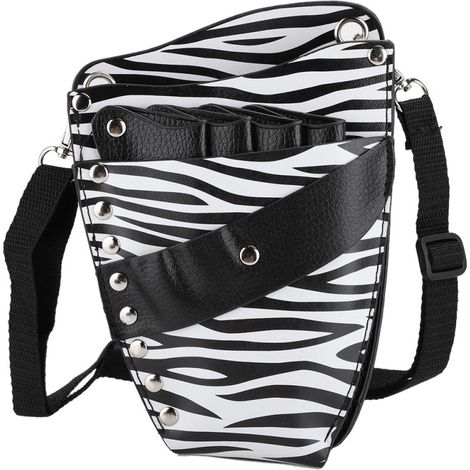 Sac banane en cuir PU pour ciseaux, pince à cheveux, peigne et outils de coiffure (rayures noires et blanches) (rayures noires et blanches)