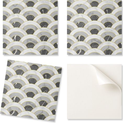 Baldosas decorativas autoadhesivas de vinilo, dise帽o de arco ondulado, 9x30x30 cm