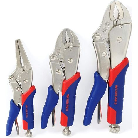 – Pince étau autobloquante 165mm – Poignée bi-matière ergonomique – Mâchoire en acier chrome-vanadium – Lot de 3 pièces 165/180/250mm (1/5)