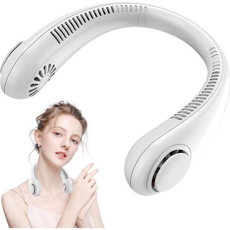 Ventilateur de cou sans pales, mains libres, silencieux, 3 vitesses, rechargeable, blanc, intérieur, 1 Buc (1/5)