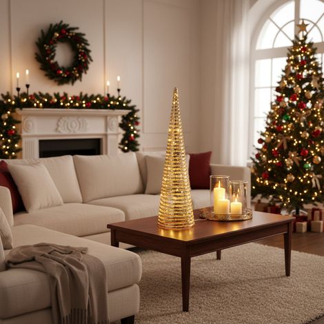 Albero decorativo in ferro a cono con luci microLed per decorazione natalizia -60 cm (1/3)
