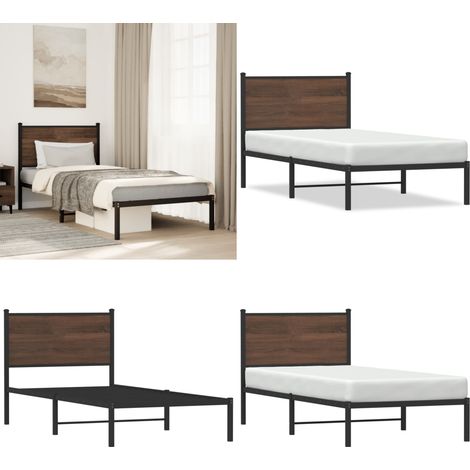 Cadre de lit en métal sans matelas chêne marron 80x200 cm - Cadre De Lit - Lit Double - Lit En Métal - Lit Moderne - Literie - Home & Living (1/5)
