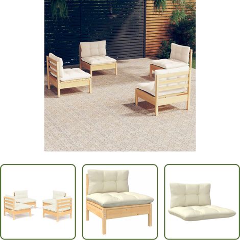 Canapé extérieur - Salon de jardin 4 pcs avec coussins crème Bois de pin (1/5)