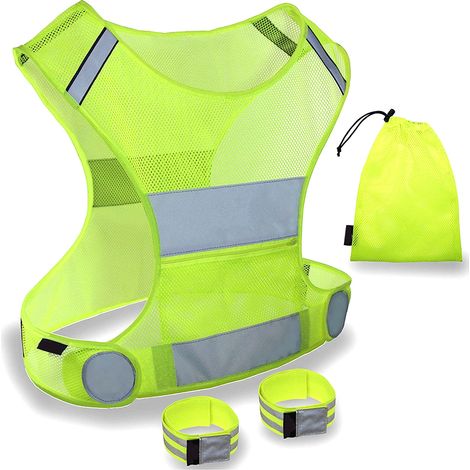 Gilet réfléchissant avec brassards, équipement de course, gilet de sécurité ultra-léger en mesh pour running, cyclisme, promenade de chien, moto, jogging (1/5)
