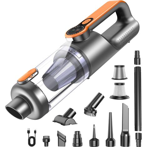 Aspirateur à Main, 26000Pa Aspirateur sans Fil, Dépoussiérage par One Pression, Moteur sans Balais, écran HD et Lumière LED, Mini Aspirateur Voiture pour Maison/Bureau/Voiture, Orange (1/5)